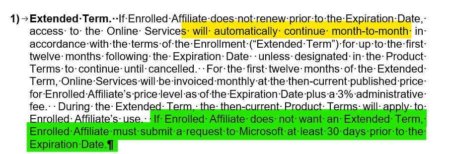 Extended Term will be extended to Microsoft Customer Agreement (MCA-CSP ...